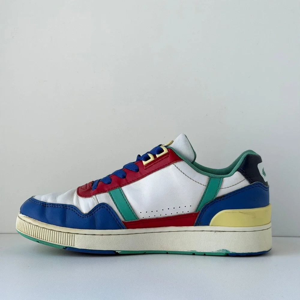 Lacoste T-Clip Junior Kids 4 Multi-Color Leather Low Top Sporty Sneakers Retro